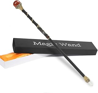 Bubbmi Witch Magic Wand with Crystal, Wooden Wizard Halloween Christmas Cosplay Accessories Sorcerer Collection Witchcraft Props with Gift Box (red 2)