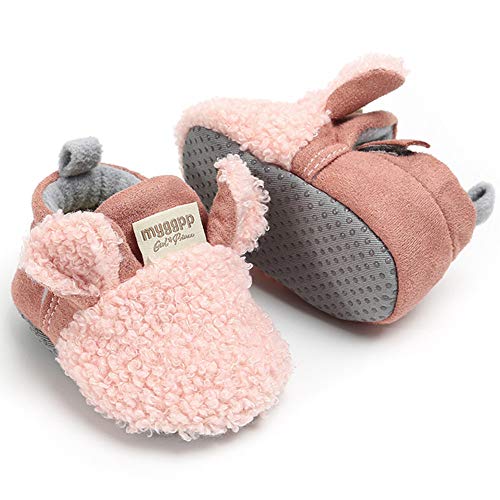TIMATEGO Newborn Baby Boys Girls Cozy Fleece Booties with Grippers Stay On Slipper Socks Infant Toddler Crib Winter Shoes for Boys Girls, 0-6 Months Infant, 10 Pink Baby Booties