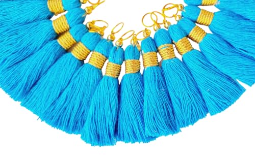 Image of Zippy Flora Micro 1.5 inch Length Cotton Handmade Tassels for Saree /Blouse /Dupatta /DIY /Decor (Pack of 12) (Firozi)