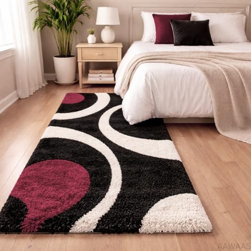 Image of Xenluxe 3D Shaggy Polyester Carpet Rug Runner Area Mats for Bedroom /Living Area /Home with Anti Slip Backing Soft /Fluffy Hight Pile - (Moon Maroon, 2x6 feet)
