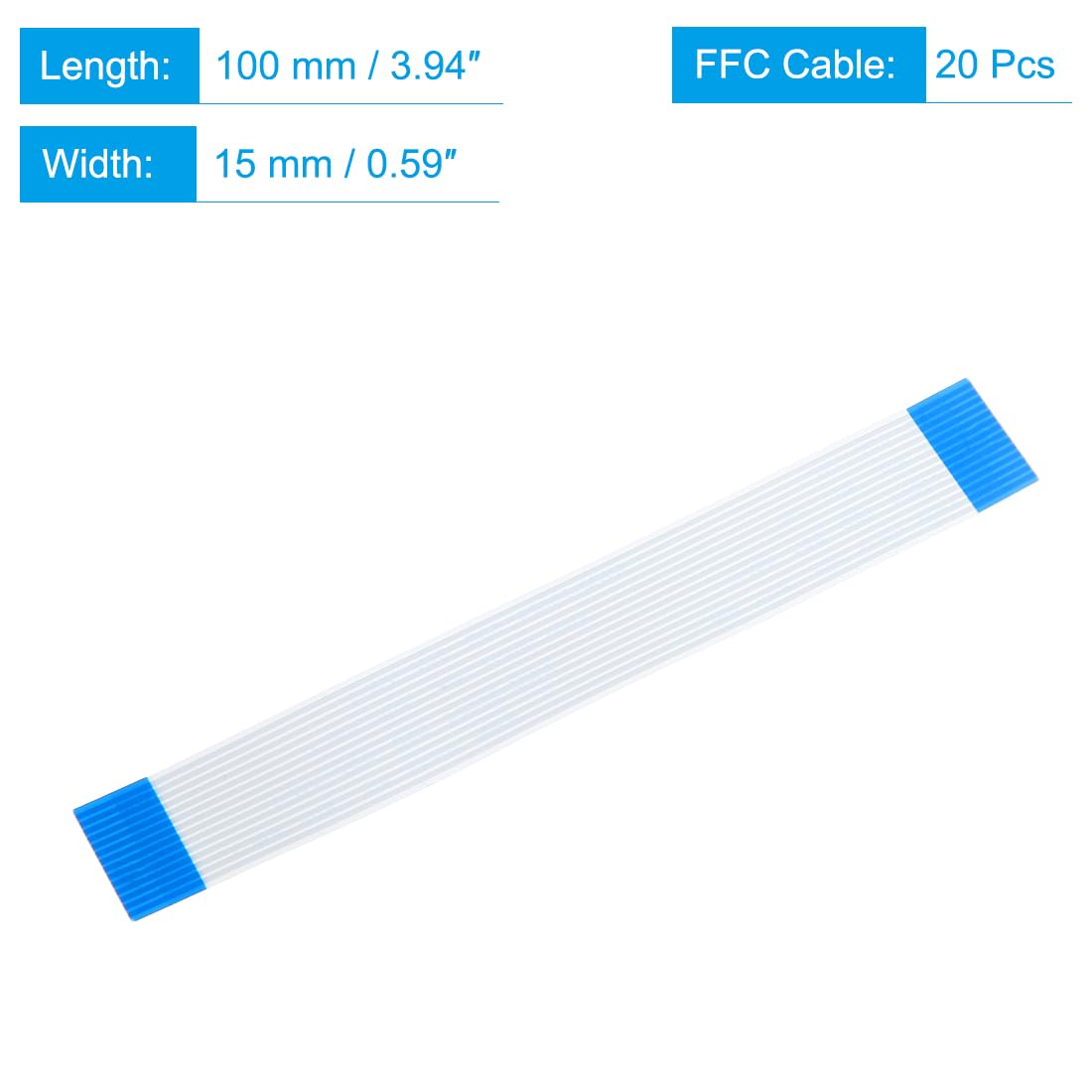 sourcing map Paquete de 20 cables flexibles planos FFC FPC, 14 pines de 1 mm de paso de 100 mm de largo (tipo A) para impresora LCD 3D, cámara, DVD, TV, laptop, audio