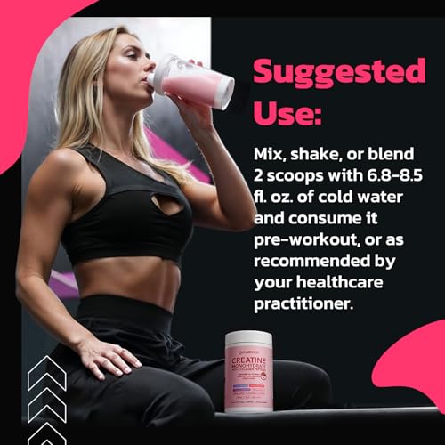 GlowEver Creatine for Women | 5g Creatine Monohydrate + 4g Collagen Peptides Complex Creatine Powder | Sugar-Free, Gluten-Free, Non-GMO, Easily Soluble | Raspberry, 30 Servings