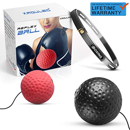 Kaqulec Boxing Reflex Fight Ball Headband Speed Punching Ball Raise Reaction,Agility & Hand Eye Coordination Training Set for Stress Boxing Muay Thai MMA Exercise Punch Combat Muscle Drills