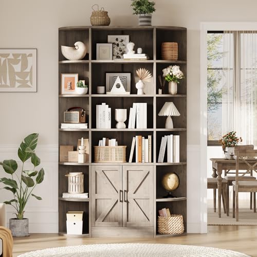 GarveeHome 75in Tall Grey Bookcase, 6 Tier Wooden Book Shelf