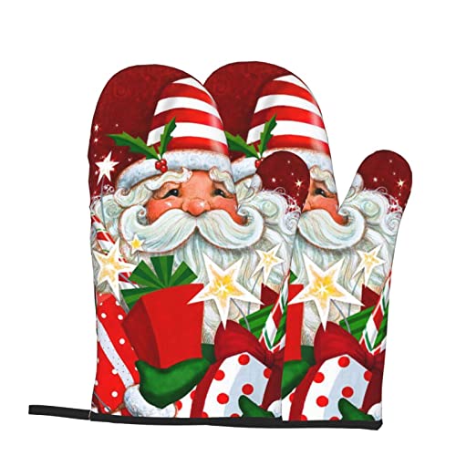 Santa Claus Oven Mitts Set Of 2 Heat-Resistant Kitchen Gloves Women Men Cooking Bbq Grilling Microwave #TOP2