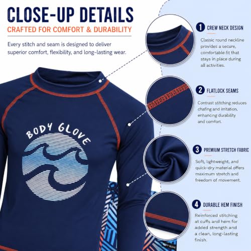 Image of Body Glove Boys Swim Set - 2 Piece Boys Swim Trunks with Rash Guard UV Protection Swimsuit Kids Bathing Suits (Sizes 4-12)