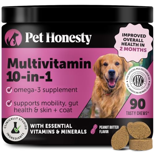 Multivitamin Dog Supplement, Glucosamine chondroitin for Dogs, Probiotics, Omega Fish Oil, Dog Supplements & Vitamins, Vitamins for Skin and Coat Allergies, (Peanut Butter 90 ct)