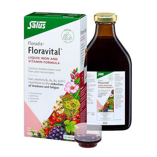 Floravital Liquid Iron & Vitamin Supplement 500ml. Contributes to The Reduction of Tiredness. Gluten Free. No preservatives. Suitable for Women Children 3+ During Pregnancy and Vegans.