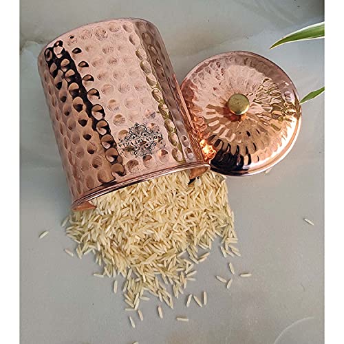 Image of INDIAN ART VILLA Pure Copper Hammered Storage Box /Container - Set of 2, 900 ML Each, Decorative Copper Container with Brass Knob for Kitchen & Home Organization