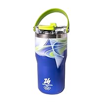Bialetti Tumbler Termico in Metallo MICO, Milano Cortina 26, Bottiglia Isotermica con Cannuccia Retrattile e Manico inclusi nel tappo, Ideale per Sport e Outdoor, Mantiene Caldo, Freddo, Verde