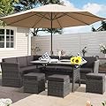 LOUVIXA 7 Pieces Patio Dining Sets, Patio Furniture Set, All Weather Wicker Conversation Set with Ottoman, Sectional Sofa with Dining Table and Chair (6217 Grey)