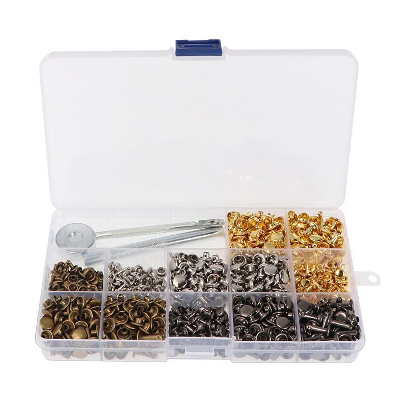 Remaches de doble tapa de cuero de varios tamaños, 480 Uds., Kits de herramientas de fijación de pernos de Metal tubulares, tornillo para manualidades DIY para ropa, predeterminado