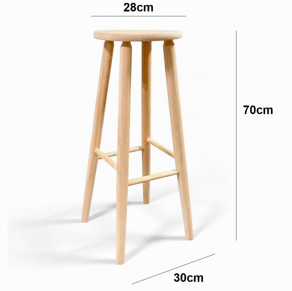 Taburete de Madera, banqueta de Madera Natural sin Tratar 70x30cm con reposapiés, Asiento para Todo Uso, hogar, Cocina, salón, Jardin, decoración. (Redondo - 70x30cm)