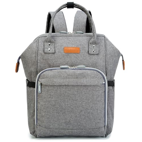 Baby Wickelrucksack Wickeltasche,Multifunktional Große Kapazität Rucksack,Babytasche Reisetasche für Unterwegs,mit Thermotasche,verstellbarer Schultergurt, Rucksack mit 2 Kinderwagengurten (Grau)