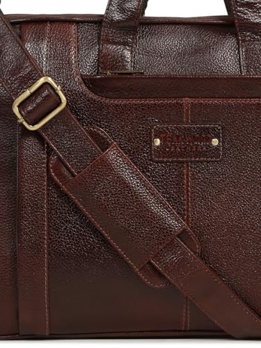 Image of TEAKWOOD LEATHERS Unisex Genuine Leather Textured Laptop Bag | Stylish & Durable Office Bag | Spacious & Elegant Business Messenger Bag for Men & Women