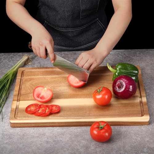 Tabla de Cortar de Madera de Acacia de 45,7 x 30,5 cm con Mango y Ranura para Jugos, Tabla Grande y Gruesa para Carnes, Pavo, BBQ y Servir Alimentos miniatura 6