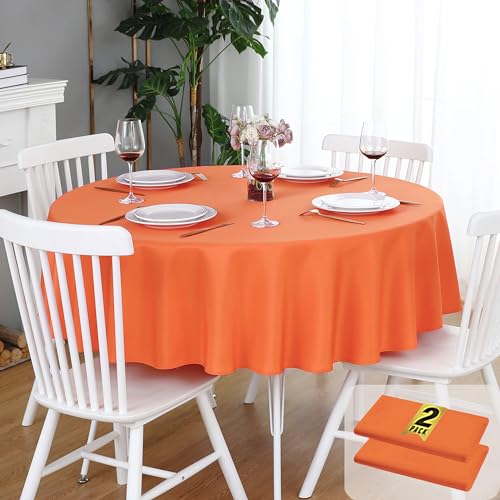 FOLINS&HOME 2 Pack Orange Round Tablecloth, 70 Inch Waterproof Table Cloth