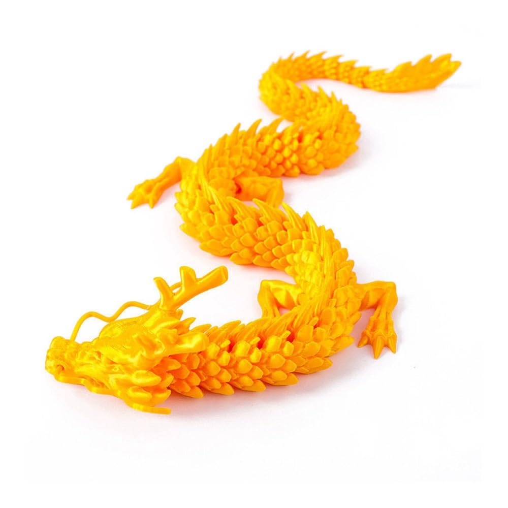 Diyouke Movable 3D Printed Dragon Statue, Articulated Joint Dragon Figurine for Desktop Decor & Collectible Display(Gold)