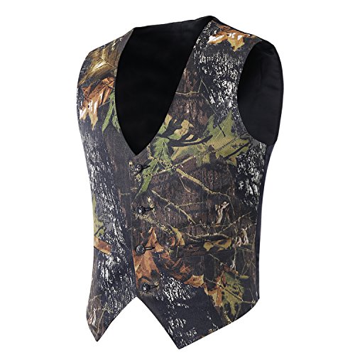 Mens Camouflage Vests for Wedding Groom White Camo Vest for Men (Dark Camo, 10)