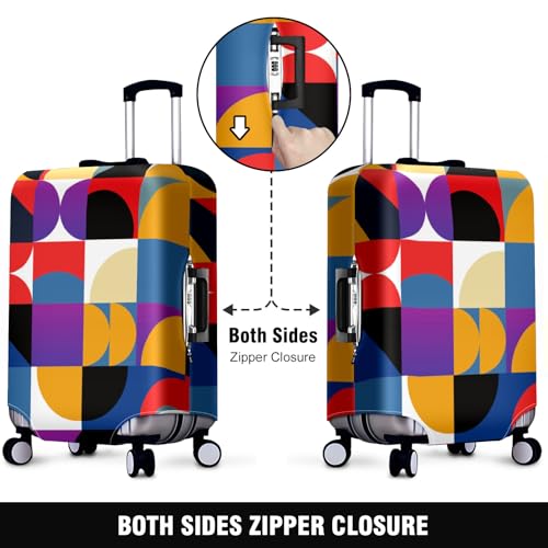 Flexible Suitcase Cover Elastic Travel Luggage Protector with Secure Snap Closure Unique Stylish Water Resistant Ideal for Business Holiday Trips Wheel and Zipper Protection Colorful Square2