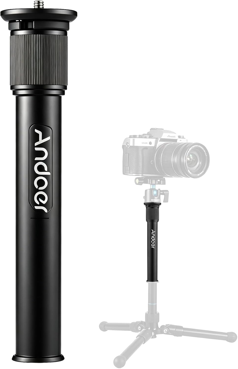 Andoer Camera Extension Pole - Extendible Tripod Center Column Shaft, Aluminum Alloy Mono Pole Extension Tube, Carbon Fibre Centre Column | Aluminum Alloy, with 3/8 inch Screw Adapter for SLR Cameras, Tripod and Monopod