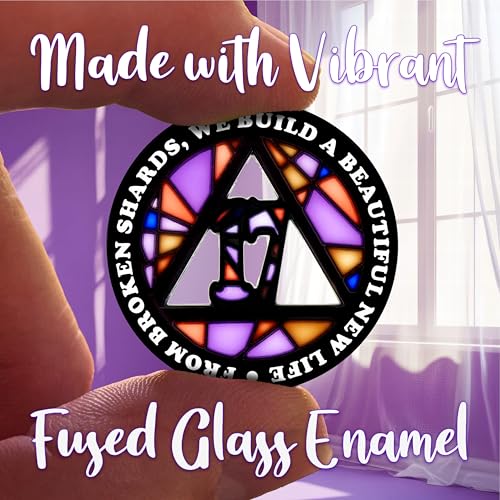 Image of Stained Glass 17 Year AA Chip Sobriety Coin Medallion, Fragments to Freedom Alcoholics Anonymous Addiction Recovery Anniversary Token, Inspirational Sober Gifts for Men and Women by the Token Shop