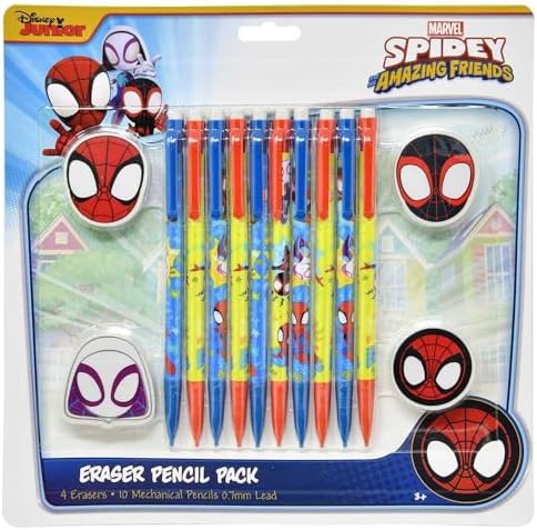 Innovative Designs Spidey and His Amazing Friends Eraser Pencil Pack | 10 Pack 0.7mm Pencils + 4 Erasers | Kids School Supplies image 2