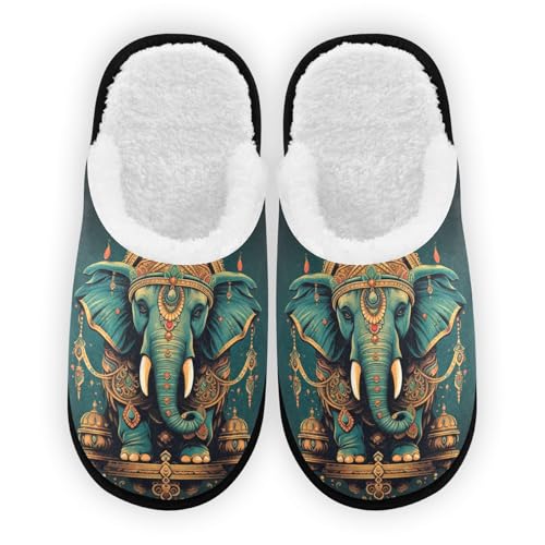 Retro Green Mandala Elephant Slippers For Women Men Soft Memory Foam Non-Slip Animal Winter Indoor House Shoes Travel Slipper