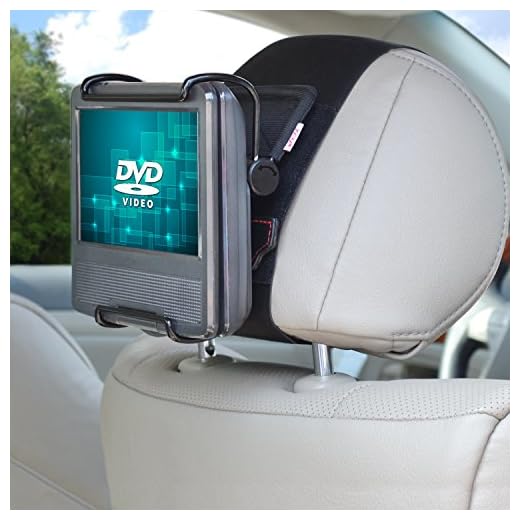 TFY Universal Car Headrest Mount Holder with Angle- Adjustable Holding Clamp for 7-9 Inch Swivel Screen Portable DVD Players, Black