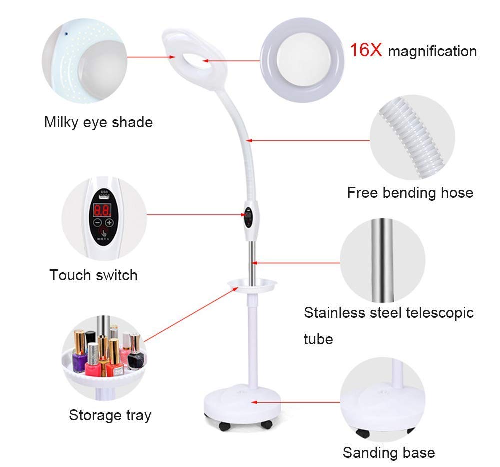 Lente d'ingrandimento, lampada da terra a led, lente d'ingrandimento luminosa a luce diurna in vetro illuminato 16X con supporto, flessibile regolabile in altezza luce fredda GoStanding per