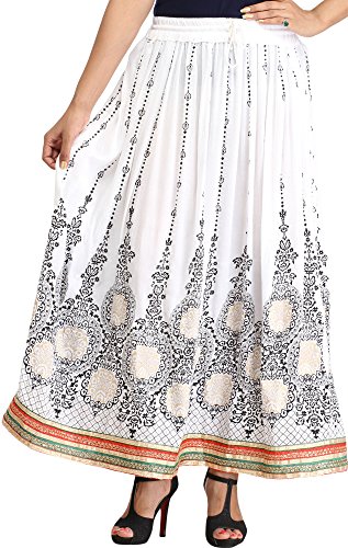 Jupe Exotic India blanche femme - Vêtement d'inspiration artisanale au tombé parfait
