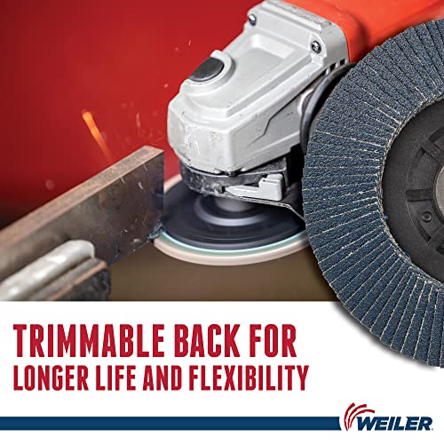 Image of Weiler 50008 Tiger 5 /8 inch-11 Arbor, 4-1 /2 inch Diameter, 80 Grit, Zirconium, Trimmable Composite Backing, Angled Abrasive Flap Disc