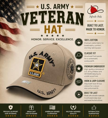 Image of US Army Veteran Hat for Men - Officially Licensed Military Baseball Cap, for Veterans