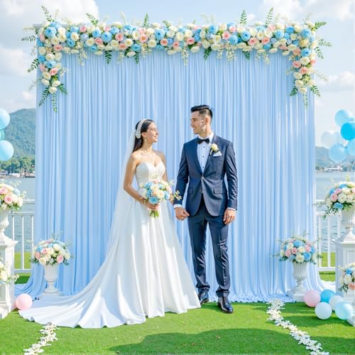 Baby Blue Backdrop Curtain for Baby Shower Parties Wrinkle Free