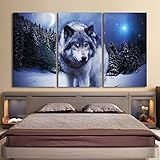 SQIANG Con el fotograma póster Panel 3 animal lobo pintura en tela Cuadros bastidor de pared...