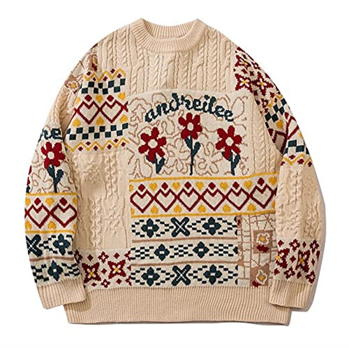 XMAIYIF (Wool) Sweater Men’s Crewneck Knitted Sweater Winter Long Sleeve Vintage Style Pullover Tops Sweater(Khaki,Medium)