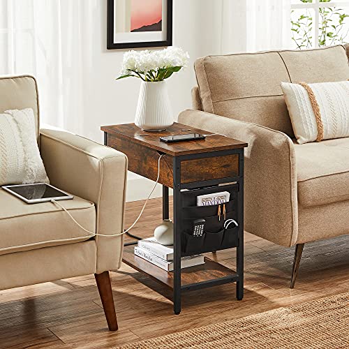 VASAGLE Side Table with USB Ports and Outlets, End Table with Charging