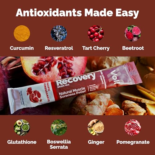 Voli Muscle Recovery Post Workout Drink Mix Packets | + Superfoods Curcumin, Tart Cherry, Ginger & Glutathione | Leg Cramp & Inflammation Support | No Added Sugar, 15 Count, Pacific Pomegranate - Image 3