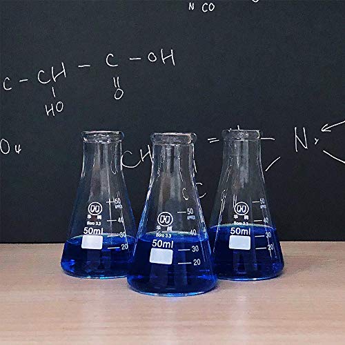 50Ml Glass Erlenmeyer Flask Set, Narrow Mouth Graduated Flasks, 3.3 Borosilicate Glass, Ideal For Laboratory, Classroom Or Home Use, Huaou, Pack Of 6 #TOP4