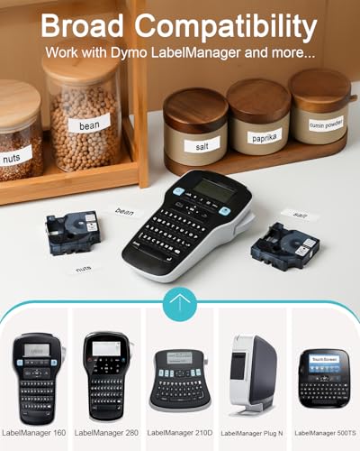 Replace DYMO Label Maker Refills D1 Label Tape 45013 S0720530 1/2 Inch Fit for Dymo LabelManager 160 280 360D Colorpop D1 Cassette Label Maker Tape Black on White 1/2'' x 23'(12mm  image 4