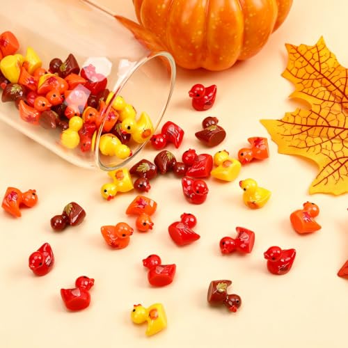 Image of JUNEBRUSHS 50Pcs Fall Mini Resin Ducks Thanksgiving Miniature Figures