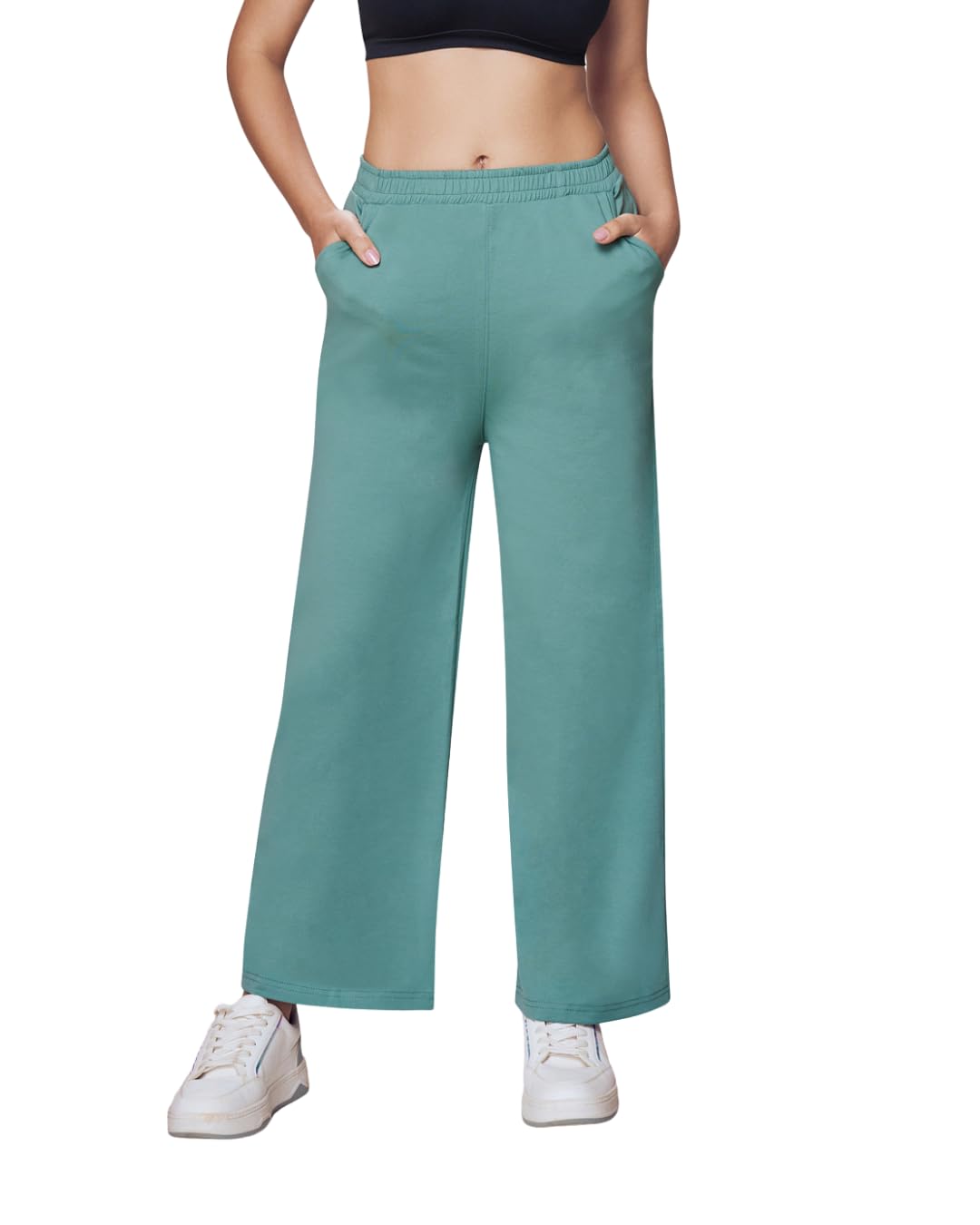 Wide Leg Track Pants for Women, Cotton Flared Loose Fit with Side Pockets, High Rise Casual Gym Wear-image-14