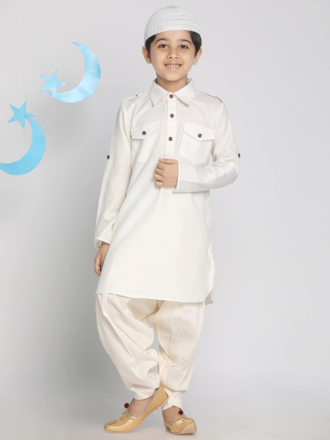 Vastramay Boys' Cream Pathani Kurta Set (Vasbpt003Crnptycrnc_32)