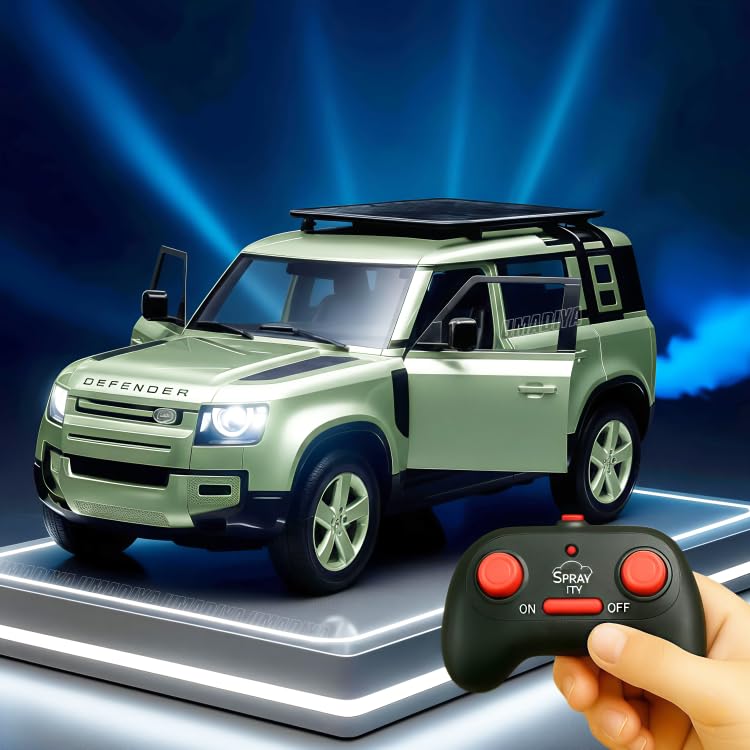 Sky Tech® Remote Control Metal Diecast Resembling Defender Car with Smoke Effect | Openable Doors & Light | 1:22 Scale | Mist Toys for Kids