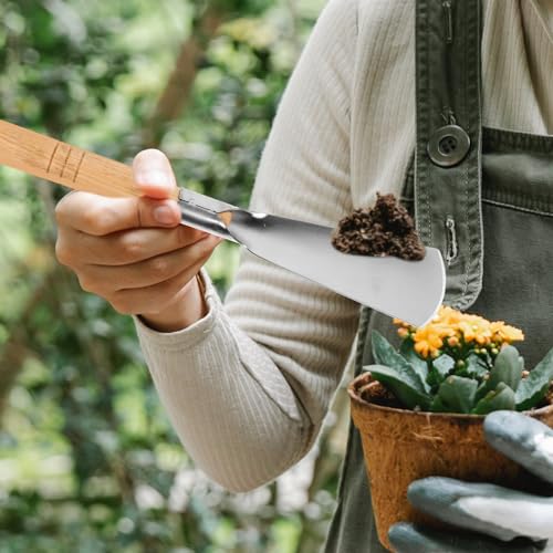 Pala de mano para jardín con mango de madera y acero inoxidable miniatura 2
