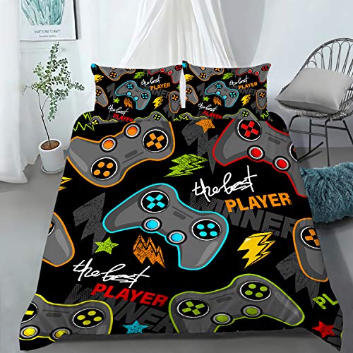 AILONEN Gamer Bedding Sets for Boys, Gaming Duvet Cover Set King Size,Boys Video Games Comforter Cover, Bed Set for Teen Boys Bedroom,Gamepad Controller,3 Piece with 2 Pillow Shams