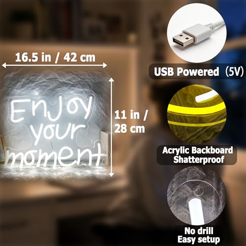 Image of Enjoy Your Moment Neon Sign for Wall Decor Light Up Sign Led Signs for Room Party Home Wall Decor USB Powered