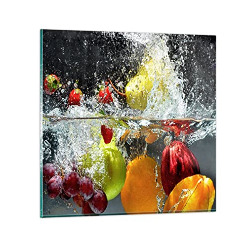 Moderne Impression sur Verre Fruits eau éclaboussures nourriture Image Tableau en Verre Decoration Murale 30x30cm Deco Cadre Salon Chambre Carré Petit Tableaux Decoratifs Muraux Art GAC30x30-2972
