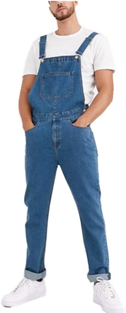 FANSU Heren Denim Overall Broek Tuinbroek Vintage Werk Bib Jeans Jumpsuits met Kniebeschermers Zakken Overalls Broek Grote Taille Plus Size, Lichtblauw, M