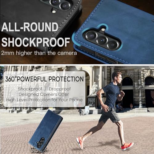 KZB Handyhülle für Samsung Galaxy A57 5G Hülle Premium Leder Klappbar Tasche Flip Case Magnet Kartenfach Standfunktion Klapphülle Schutzhülle für Samsung Galaxy A57 - Blau
